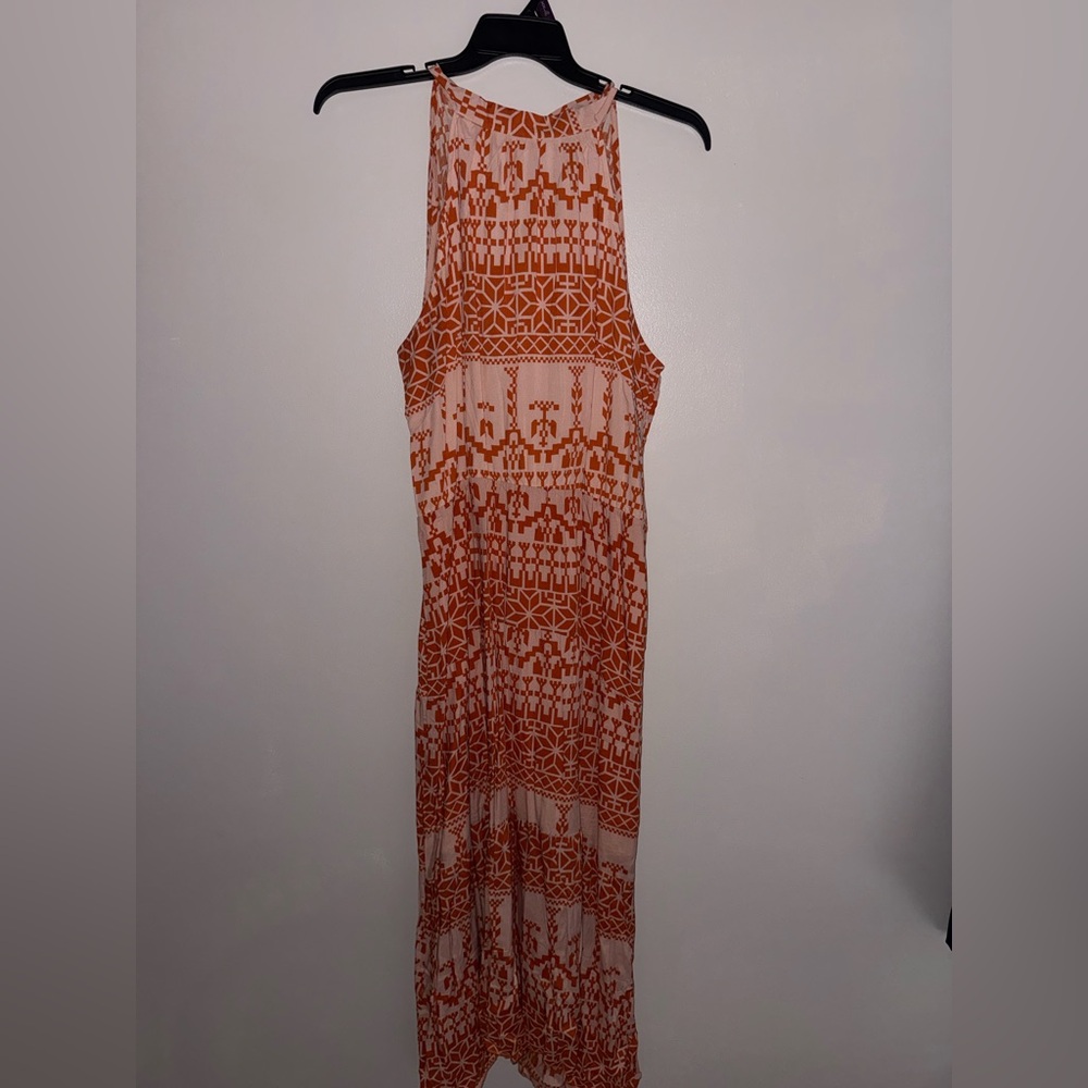 Elegant Orange Patterned Maxi Dress